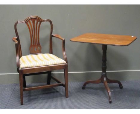 A George III mahogany elbow chair together with a 19th century mahogany tripod table 68 x 68 x 64cm (2)