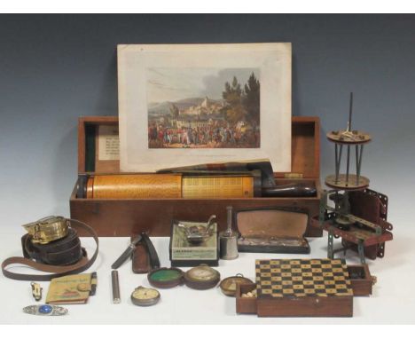 A Fuller calculator by W.F. Stanley &amp; co in the original case, a bone chess set circa first world war. A Negretti &amp; Z