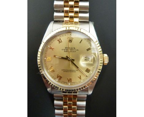 GENT'S ROLEX OYSTER PERPETUAL DATEJUST BI-COLOURED STAINLESS STEEL CASED SUPERLATIVE CHRONOMETER OFFICIALLY CERTIFIED WRIST W