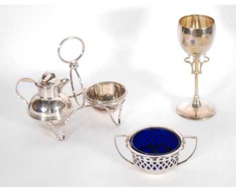 WMF ELECTROPLATED TALL GOBLET on slender stem with two Art Nouveau scroll brackets to the top on circular base, 7" high, an  