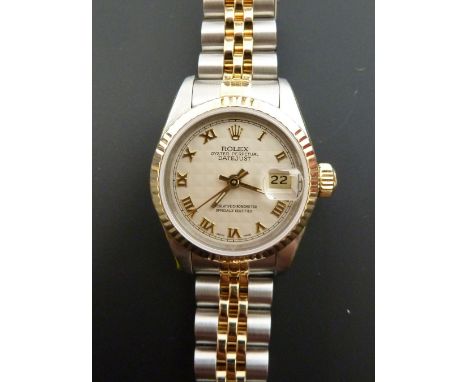 LADY'S ROLEX OYSTER PERPETUAL DATEJUST BI-COLOURED STAINLESS STEEL CASED SUPERLATIVE CHRONOMETER OFFICIALLY CERTIFIED WRIST W