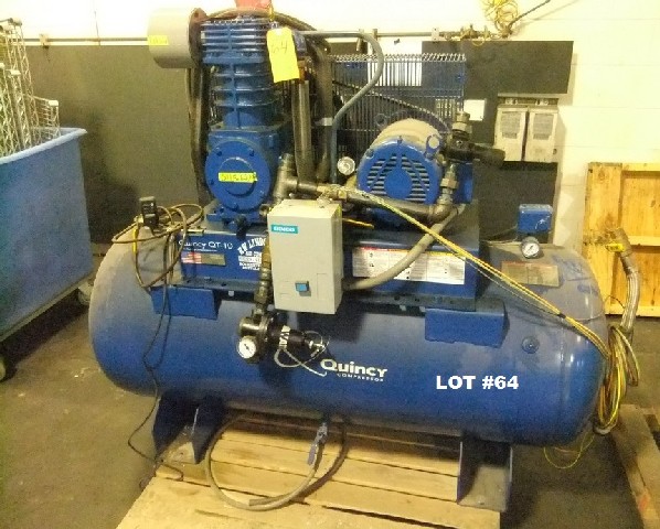 QUINCY QT-10 HORIZ. TANK AIR COMPRESSOR, S/N 20070628 -0076