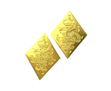 QUEEN VICTORIA INTEREST - PAIR OF BUTTON COVERS, both engraved with royal cipher, stamped 18 to the reverse, 3cm high, 8g