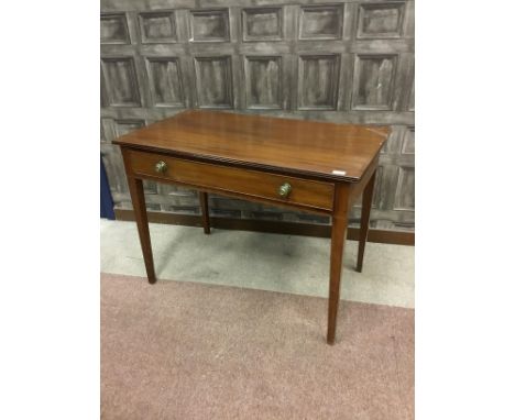 EARLY 19TH CENTURY MAHOGANY SIDE TABLE, with rectangular top over a frieze drawer, on square tapered legs, 103cm wide