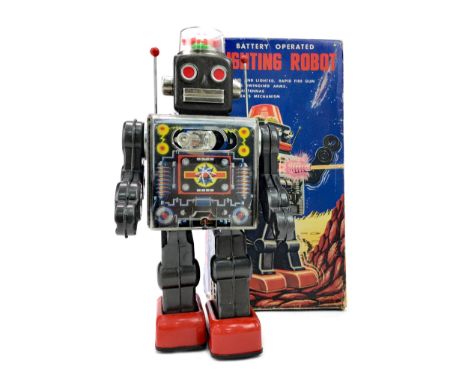 S.H. OF JAPAN BATTERY OPERATED FIGHTING ROBOT, 27cm high, contained in original box