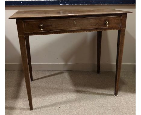 REGENCY MAHOGANY OBLONG SIDE TABLE, with two frieze drawers, on square tapered legs, 84cm wide