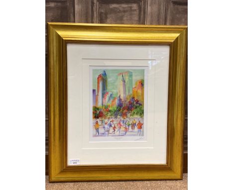 AFTER GORDON WHITE, SKATING IN CENTRAL PARK, colour print, signed in pencil, 58cm x 51cm overall Mounted, framed and under gl