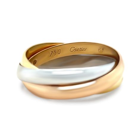 A Cartier Trinity Ring, made of 18ct 3 Tone Gold. Featuring 3 Rings, 3.1mm Width, Serial Number DF304. Weight 8.46 grams, Rin
