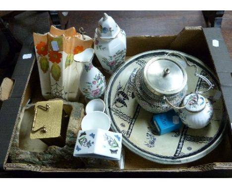 A large ceramic African Dish, together with a Port Merion clock, Royal Crown Derby, Aynsley, Coalport and other pieces (a lot