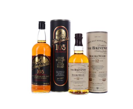 GLENFARCLAS 105 - ONE LITRE Single Malt Scotch Whisky One litre, 60% volume. BALVENIE DOUBLEWOOD AGED 12 YEARS Single Malt Sc