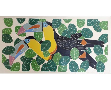 Ikki Matsumoto, study of two toucans, limited edition print, 632/700, signed in pencil, 38 x 71 cm 