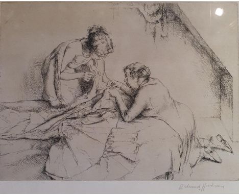 Erlund Hudson (British 1912 - 2011) Seamstresses, print, 23 x 29 cm, Hats, print, 18 x 22 cm, Ruth At The Window, 15 x 17 cm 