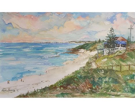 Dave Burns, a beach scene, watercolour, signed, 29 x 45 cm wide, and various other pictures and prints 