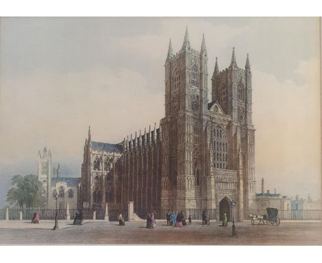 A print of Westminster Abbey, and various other prints (qty) 