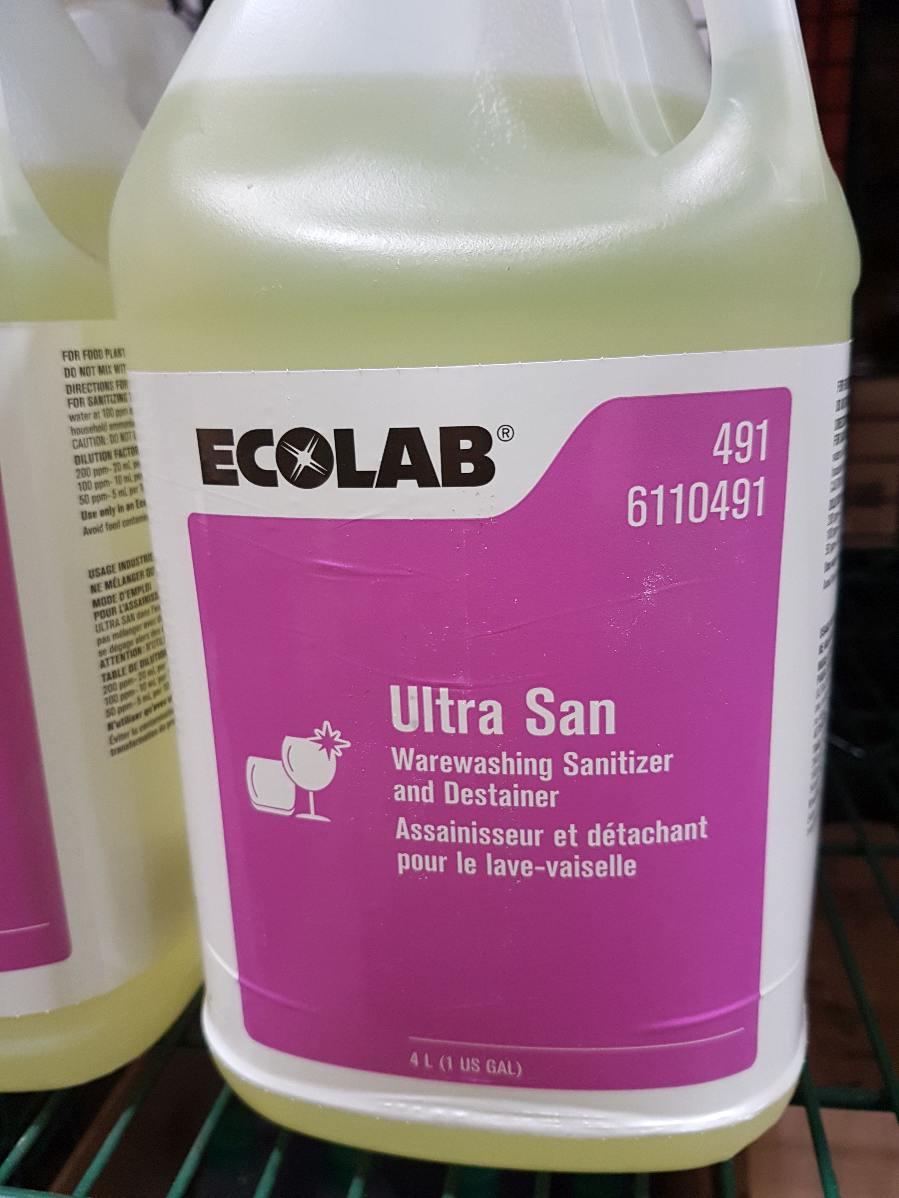 Ecolab Ultra San Warewashing Sanitizer and Destainer 8 x 4lt Jugs