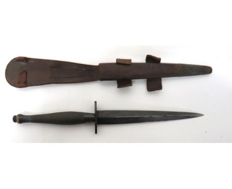 WW2 2nd Pattern Fairbairn &amp; Sykes Commando Knife 6 3/4 inch, blued, double edged blade. &nbsp;Oval, blued steel crossguar