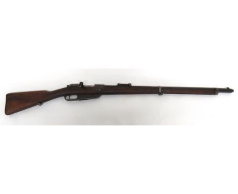 Deactivated Pre WW1 Gew 1888 "Commission" 1891 Dated Rifle 7.92 mm, 29 1/4 inch barrel with outer shroud. &nbsp;Front blade s