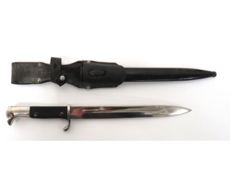 German Kurzes Seitengewehr M98 Bird Beak Parade Bayonet 9 3/4 inch, plated, single edged blade. &nbsp;Narrow fuller. &nbsp;Fo