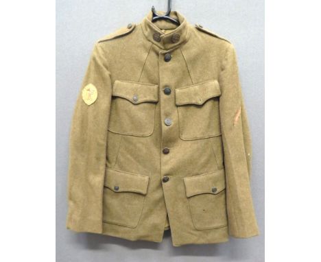 WW1 Period American Quartermasters Dept OR's Tunic khaki woollen, single breasted, high collar tunic. &nbsp;Patch chest and l