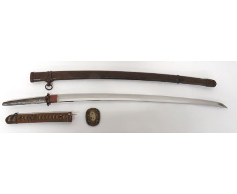 WW2 Military Mounted Japanese Officer's Katana Sword With Signed Tang 27 1/4 inch, single edged blade, wavy line hammon. &nbs