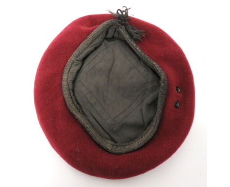 WW2 Airborne Forces Maroon Red Beret maroon red woollen body. &nbsp;Lower leather sweatband. &nbsp;Large, blackened brass, si