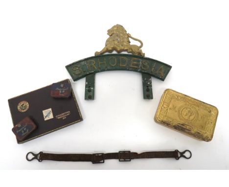 S. Rhodesia Alloy Plaque cast alloy, painted tablet "S. Rhodesia" surmounted by a charging lion. &nbsp;Together with a Prince