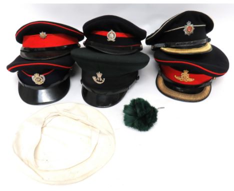 6 x Post War Officer Dress Caps including blue and red RA Field Officer's cap ... Black and white Royal Corps Of Transport Fi