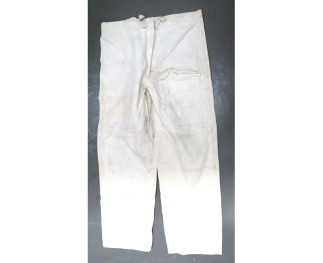 WW2 British Camouflaged Snowsuit Over Trousers white cotton over trousers. &nbsp;Left leg with patch pocket with buttoned fla