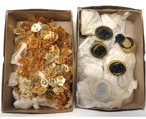 2 x Boxes Of Sri Lanka Badges consisting quantity of gilt cap badges. &nbsp;Rear lug fixing ... Quantity of anodised badges w