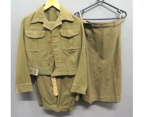WW2 ATS Battledress Blouse, Slacks And Skirt khaki, fine woollen, pressed open collar, short jacket. &nbsp;Lower extended bel