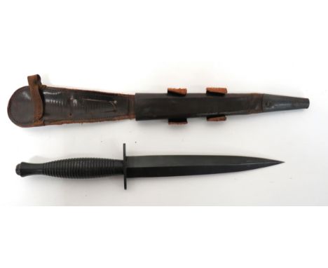 Third Pattern Fairbairn-Sykes Issue Commando Knife 7 1/4 inch, blackened, double edged blade. &nbsp;Blackened steel, oval cro