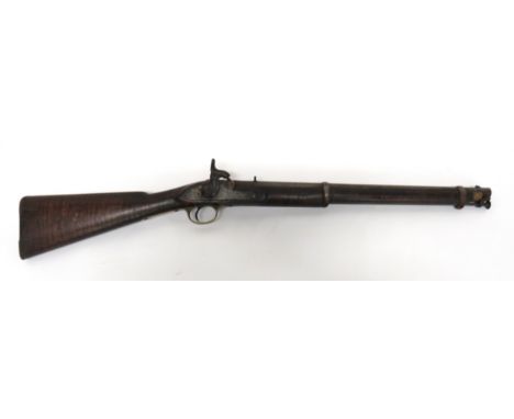 1858 Pattern Enfield Native Cavalry Percussion Carbine 13 bore, 20 3/4 inch, smoothbore barrel. &nbsp;Front blade sight. Rear