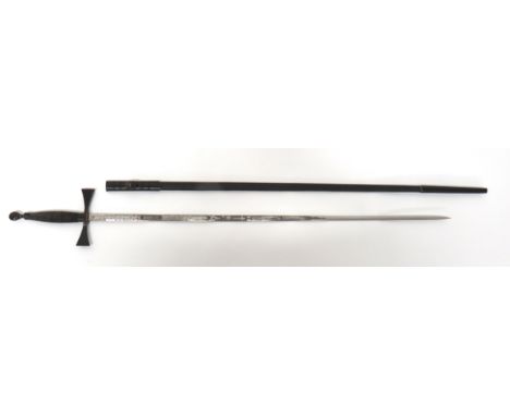 20th Century Masonic Sword 27 inch, narrow blade. &nbsp;Etched foliage panels and Masonic symbols with panel etched with make