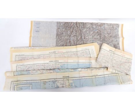 Five Cold War Silk Maps Covering Chinese Areas colour printed silk maps covering 2 x Kweilin ... Hong Kong ... Singapore-Pena