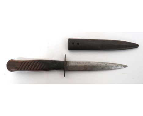 WW1 Imperial German Trench Knife 5 1/2 inch, single edged blade with back edge sharpened point. &nbsp;Oval, steel crossguard.