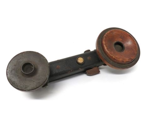 WW1 Period Trench Field Telephone Handset leather covered handle with two push buttons. &nbsp;Green painted, lower speaker. &