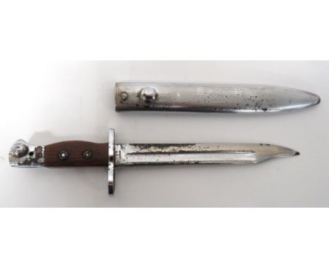 British No 5 MKI Parade Finish Jungle Carbine Bayonet 7 3/4 inch, plated, single edged, clipped point blade. &nbsp;Narrow ful