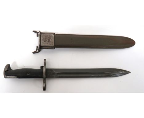 American M1 Garand Knife Bayonet 10 inch, single edged blade with back edge sharpened point. &nbsp;Forte marked with US flami