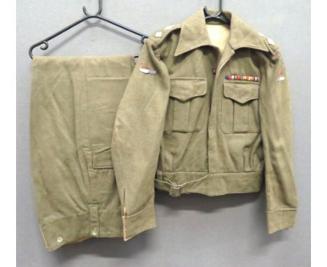 WW2 1937 Pattern Commonwealth Made Royal Signals Battledress Jacket And Trousers khaki green woollen, single breasted, presse