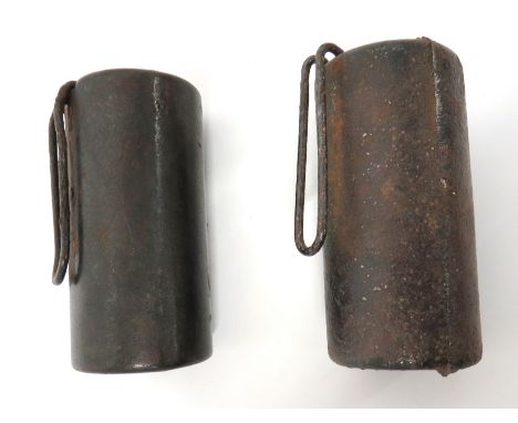 Two WW1 Inert Austrian Stick Canister Grenade Tops cast iron, canister top. &nbsp;One with maker's stamp. &nbsp;Steel wire be