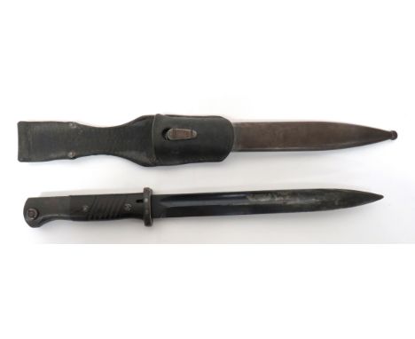 WW2 German K98 Bayonet By Horster&nbsp; 9 3/4 inch, single edged, blued blade. &nbsp;Narrow fuller. &nbsp;Forte with maker "E