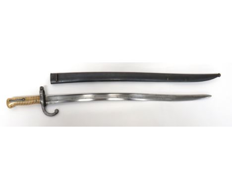 French M1866 Chassepot Bayonet 22 1/2 inch, single edged, yataghan blade with wide fuller. &nbsp;Back edge with maker's detai