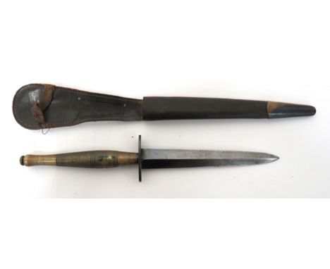 Second Pattern Fairbairn-Sykes Commando Knife 6 inch, double edged blade with resharpened top. &nbsp;Oval, steel crossguard. 