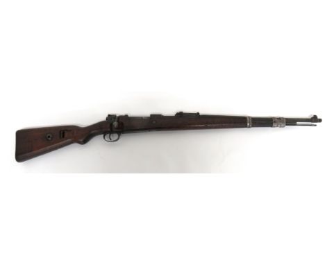 Deactivated Third Reich German K98 Rifle 7.92 mm, 23 3/4 inch, blackened barrel. &nbsp;Front blade sight and rear ladder sigh