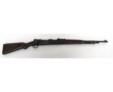 Deactivated Third Reich German K98 Rifle, Barrel With SS Runes 7.92mm 22 3/4 inch, blackened barrel. &nbsp;Front blade sight 