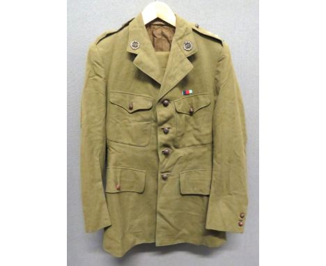 WW2 Utility Pattern Bays Officer Service Dress Uniform khaki, single breasted, open collar tunic. &nbsp;Patch chest pockets a