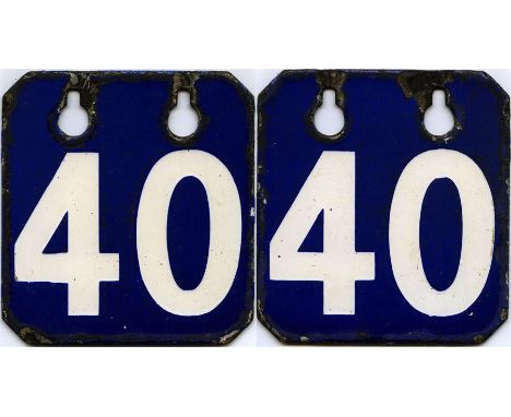 LCC/London Transport tramways enamel RUNNING NUMBER PLATE '40' as carried on the side of trams 1930s-1952 to indicate the run