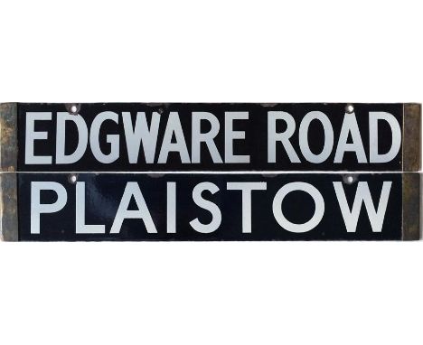 London Underground O/P/Q-Stock enamel DESTINATION PLATE for Edgware Road & Plaistow on the District Line and/or Hammersmith &