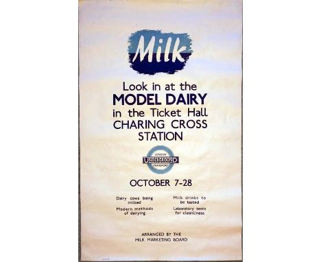 Original 1935 London Transport double-royal poster 'Model Dairy in the Ticket Hall, Charing Cross Station'. The exhibition wa