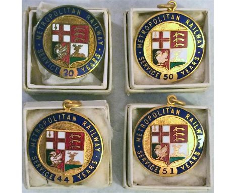 Selection of Metropolitan Railway LONG SERVICE MEDALLIONS comprising variants for 20, 44, 50 and 51 years respectively. Inclu